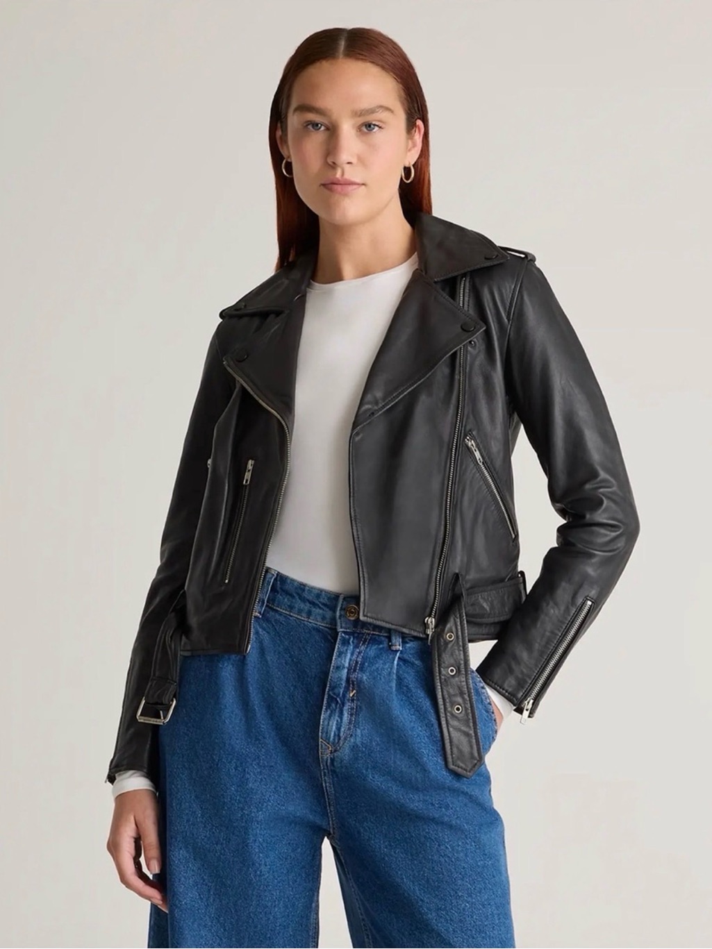 Quince 100% Leather Motorcycle Jacket In Black Size X-Small